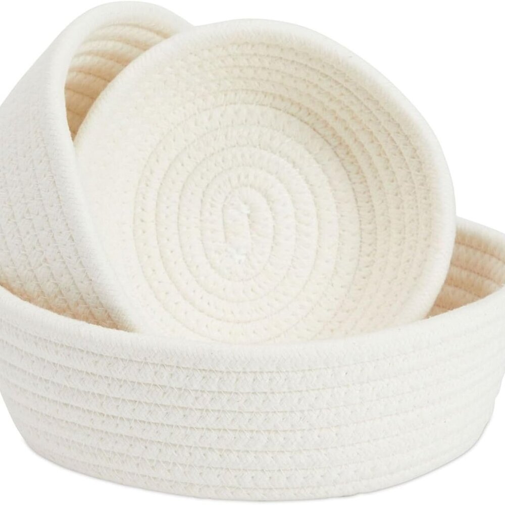 Small Round Cotton Rope Storage Baskets - Nesting Storage Bin Pack - Cotton Wove
